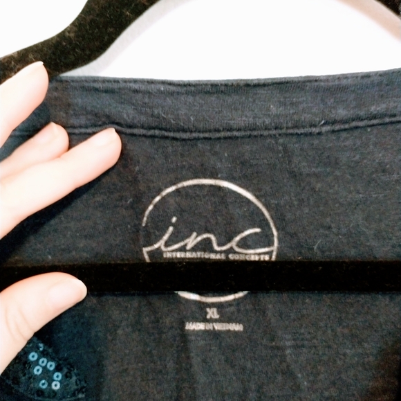 INC Navy blue top XL, has sequin detail at the breast pockets and collar. Wash w - Picture 5 of 5
